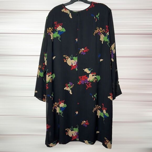 Evan Picone Vintage Silk Layered Black Shift Dress Midi, Sheer Sleeves size 20W - Picture 9 of 15